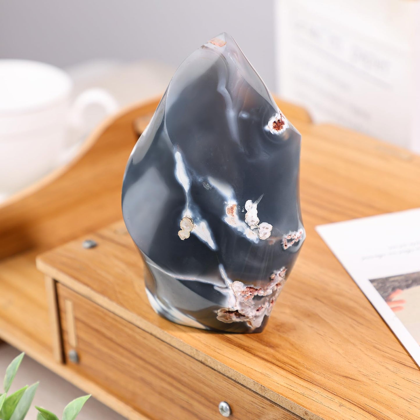 mookaitedecor Natural Orca Agate Crystal Flame Tower Standing Torch Point Flame Shaped Stone Towers Obelisk Reiki Energy Meditation Home Decor, 1.32-1.76 LB