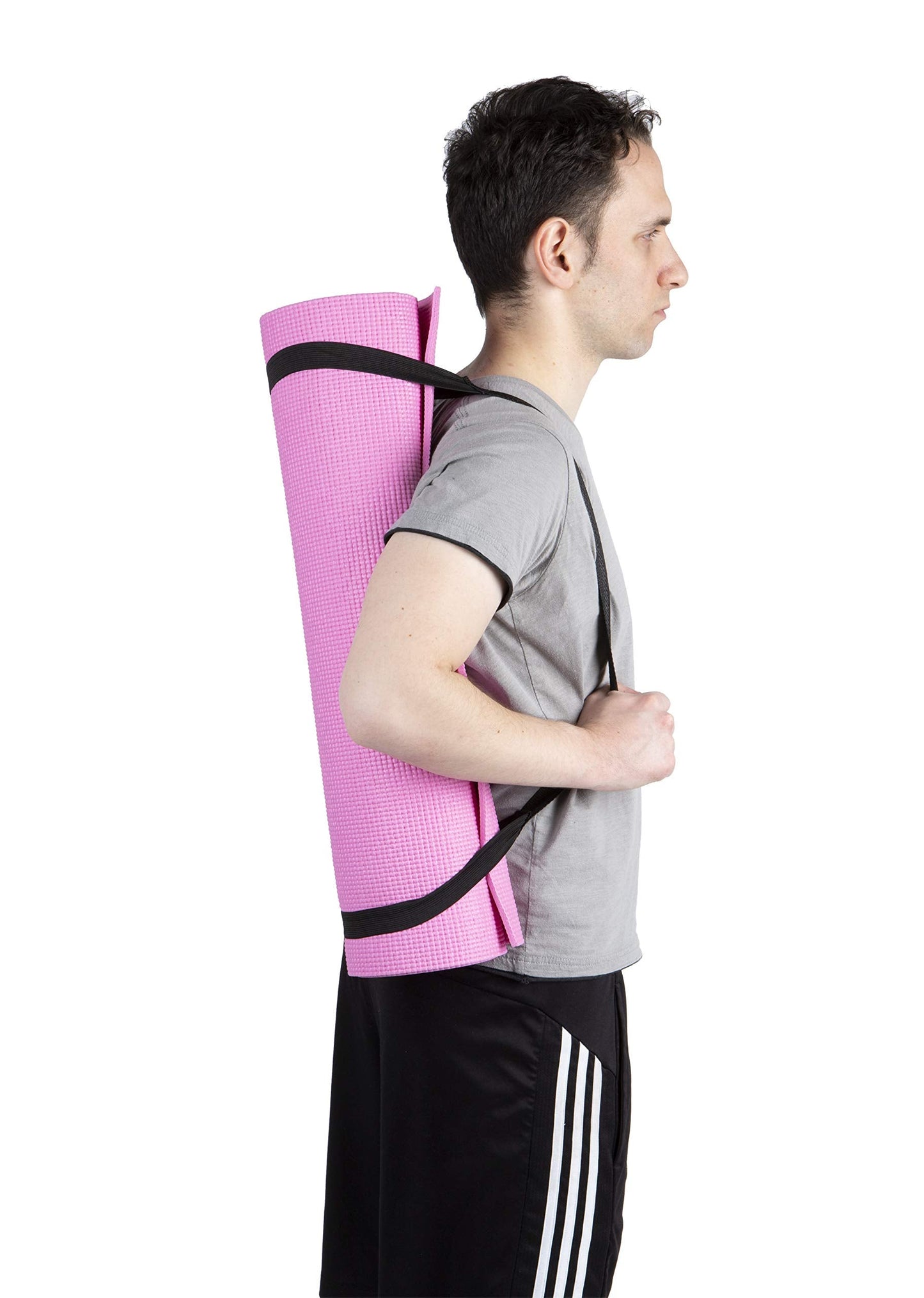 Mind Reader YOGAPVC-BLK All Purpose Extra Thick Yoga Fitness & Exercise Mats with Carrying Strap, High Density Anti-Tear