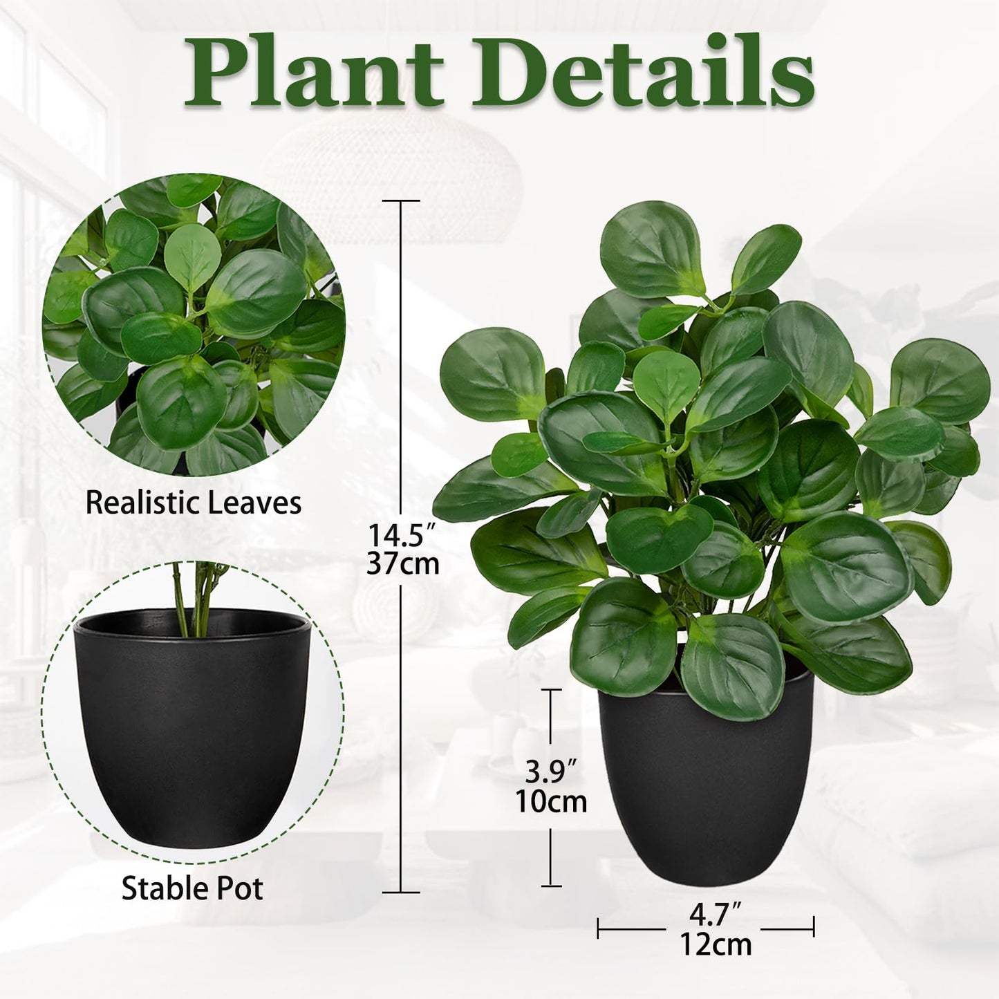Villa Como 14.5" Artificial Plants Indoor Home Decor, Fake Potted Silk Plants for Shelves Living Room Decorative, Small Artificial Office Desk Plants in Pots, Faux Peperomia Hope Tropical House Plant