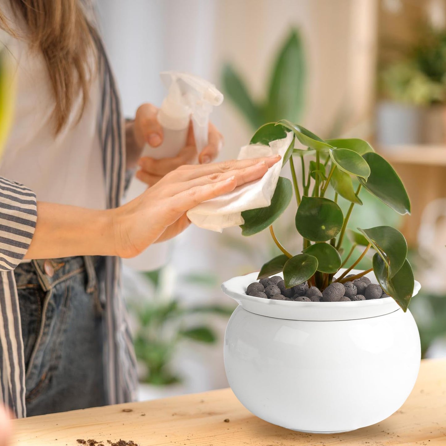 LITUDISO African Violet Pots, 6 Inch Self Watering Pots for Indoor Plants, Self Watering Plant Pot, Easy Plant Self Watering Pot, Ceramic Plant Pot with Absorbent Inner Pot for Flowers-White