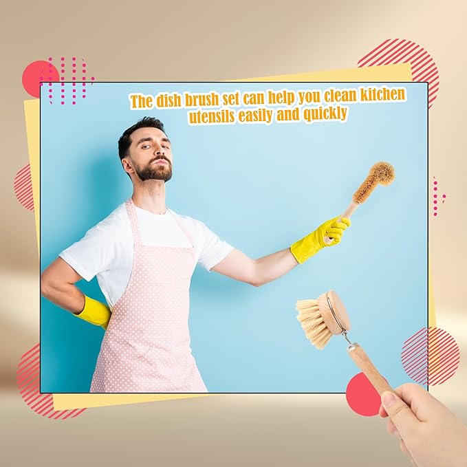 15 Pcs Bamboo Dish Brush Set