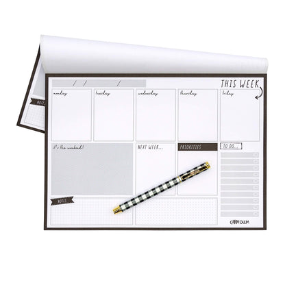 Pukka Pad Carpe Diem Weekly Planner Pad for Daily Organization, Scheduling, & Appointments - Includes To-Do List, Weekend, & Priority Sections, 60 Sheets Tear-Off Sheets, 11.7 x 8.3in, Black