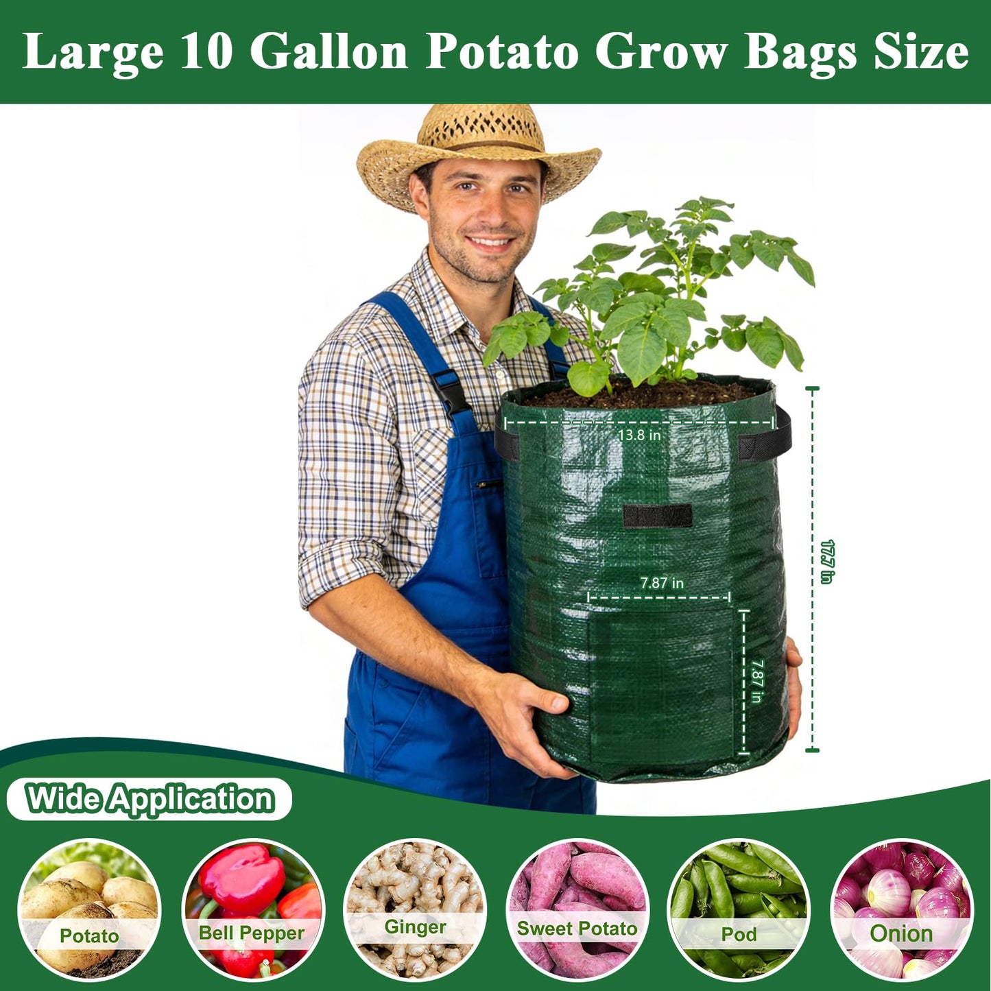 cyrico Potato Grow Bags, 10 Gallon 6 Pack Grow Bags for Potatoes with Flap Harvest Window and Handles, Sturdy PE Fabric Pots Potato Planter Garden Planting Bags for Onion Fruits Tomato Vegetables