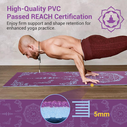 Avoalre Folding Yoga Mat, Eco-Friendly PVC Travel Yoga Mat Packable, Double Sided Non-Slip Printed Yoga Mats with Bag for Home Workout Gym Exercise Fitness Pilates Stretching (72" x 24" x 1/5" Thick)