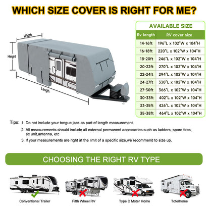 DenForste RV Cover 33-35ft, Travel Trailer Heavy Duty Extra-Thick 8 Layers Anti-UV Waterproof Windproof Camper Cover with Tongue Jack Cover, Extra Windproof Ropes, Gutter Covers