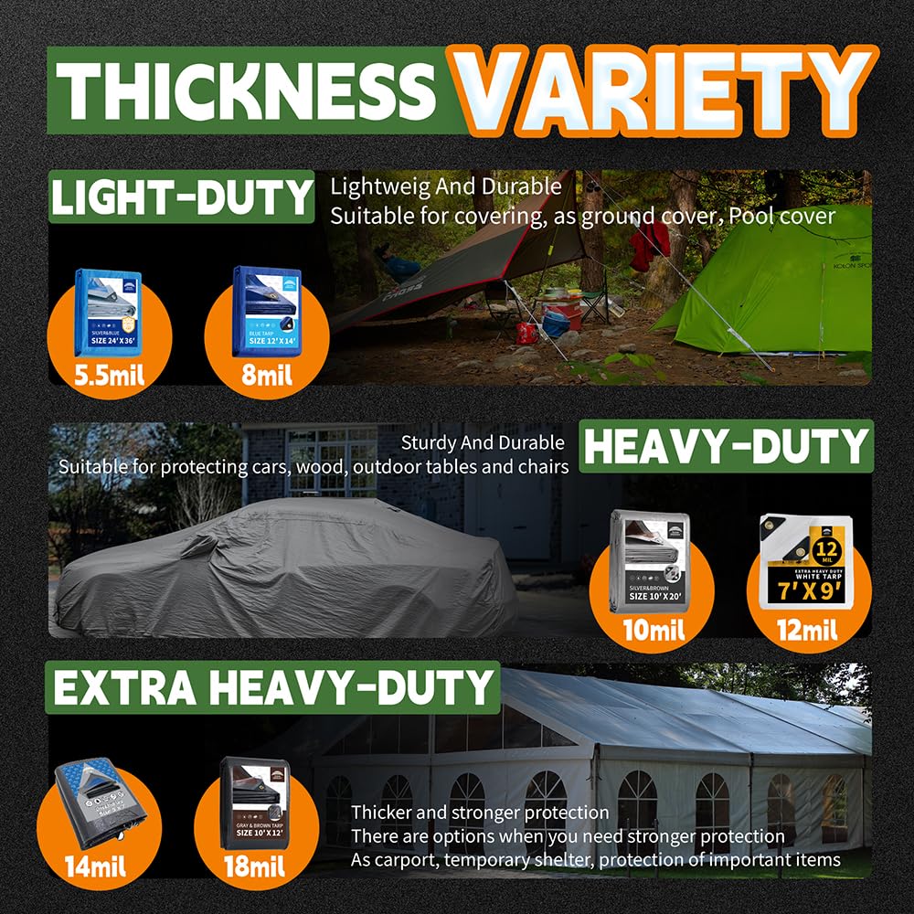 RAINDEWAY Tarps Heavy Duty Waterproof 30x100 Feet,10Mil Thick Multipurpose Large Tarp Cover with Metal Grommets and Reinforced Edges,Silver/Brown Tarp