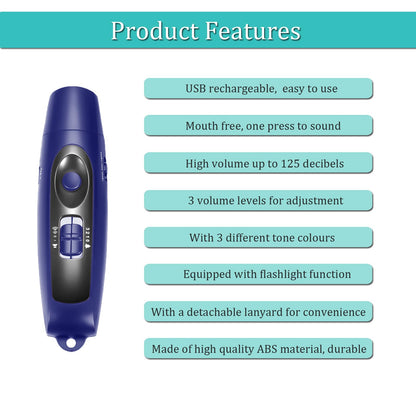 Electronic Whistle Rechargeable for Referees Coaches Teachers Electric Whistle Handheld Whistles with USB Charging for Outdoor Sports Games Emergency Whistle with Lanyard 4 Tones High Volume, Blue
