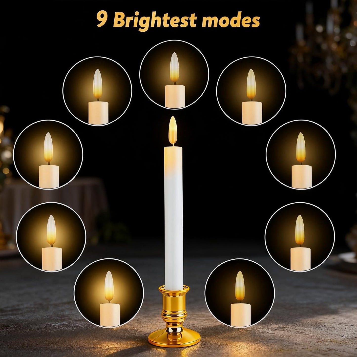 Hoisebecy Christmas Window Candles, 8 Pcs Battery Operated Flameless Taper Candles with Remote, Timer, 3D Wick, Holders & Suction Cups for Christmas, Wedding, Halloween Decor