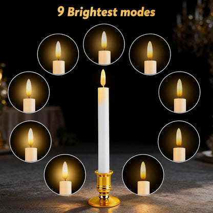 Hoisebecy Christmas Window Candles, 8 Pcs Battery Operated Flameless Taper Candles with Remote, Timer, 3D Wick, Holders & Suction Cups for Christmas, Wedding, Halloween Decor