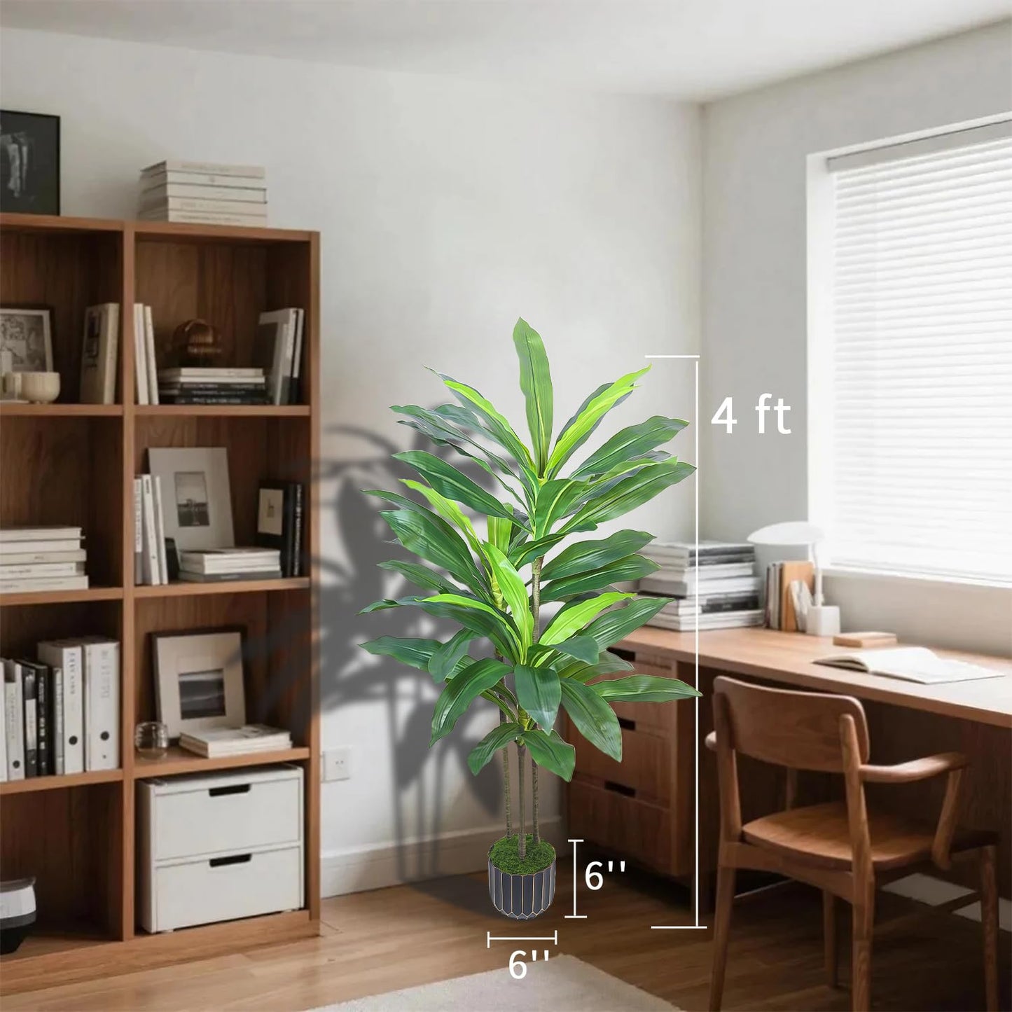 Artificial Dracaena Tree 48in - Fake Plants Tree with Black Planter - Faux Yucca Tree Tall with Lifelike Trunk and Leaves in Pot - Dracaena Artificial Plant for Home Office Living Room Fireplace Decor