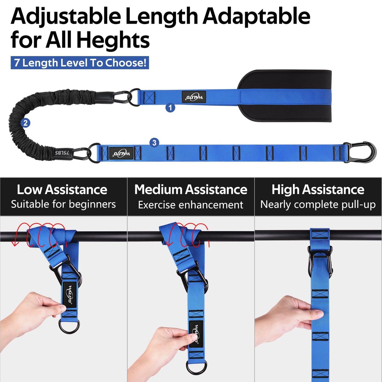 Pull Up Assistance Bands, Heavy Duty Resistance Bands for Pull Up Bar, Pull Up Assist Band with Feet Rest, Pull Up Assist Band Strength Training Workout Equipment, Height Adjustable