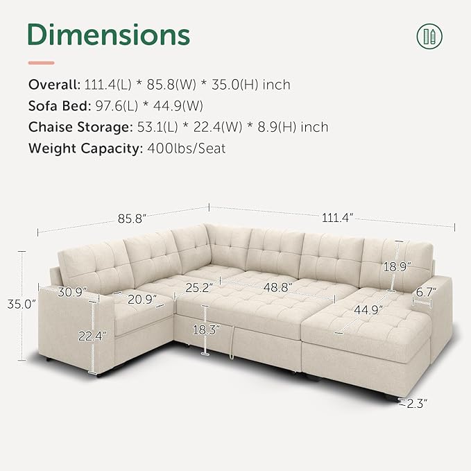 HONBAY Sleeper Sectional Sofa