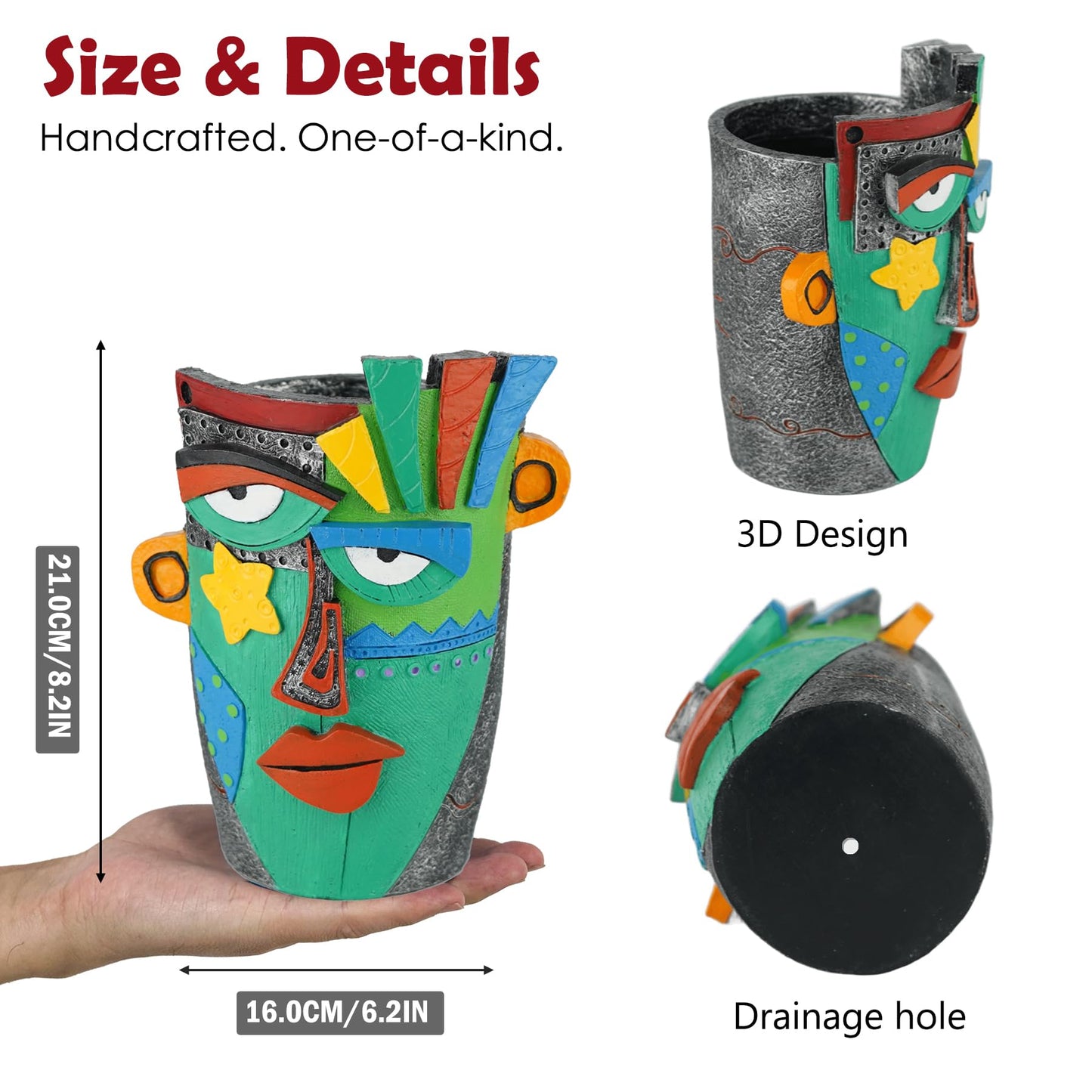 U WONDERFUL Unique Flower Pots - Abstract Picasso Face Plant Pots, Funky Planters with Drainage for Indoor Plants, Cool Head Planter for Outdoor Garden & Home Decor