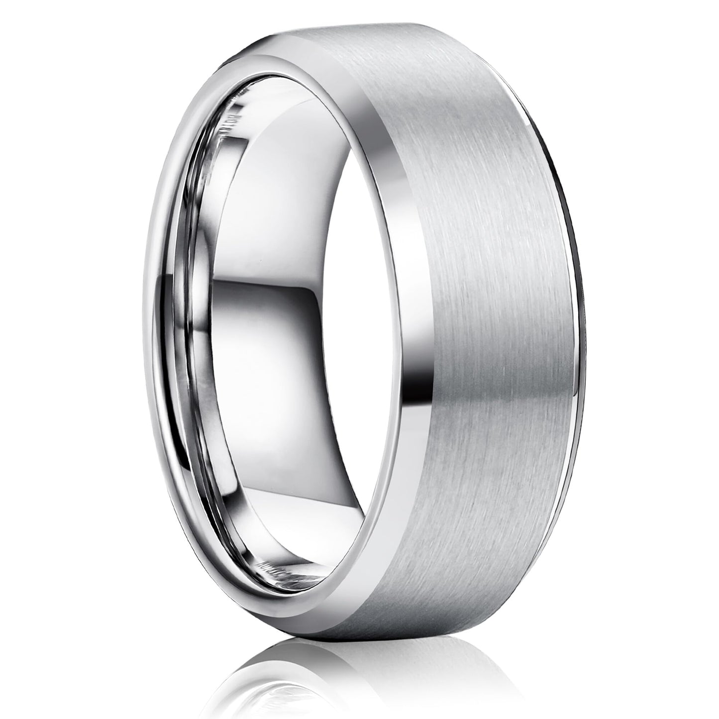 Jstyle Stainless Steel Rings for Men Women 8MM Wedding Band Rings Matte Surface - Beveled Polished Edge Mens Ring Size 8.5 Silver Plated Ring for Men