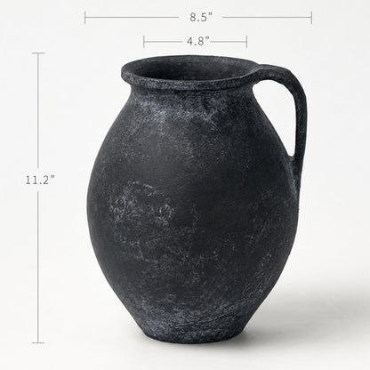 LB2 Black Ceramic Large Vase, 11.2" Tall Zen Style Vase, Terra Cotta Pitcher, Distressed Farmhouse Decor, Pottery Decorative Flower for Home Decor (D - Black 11.2")