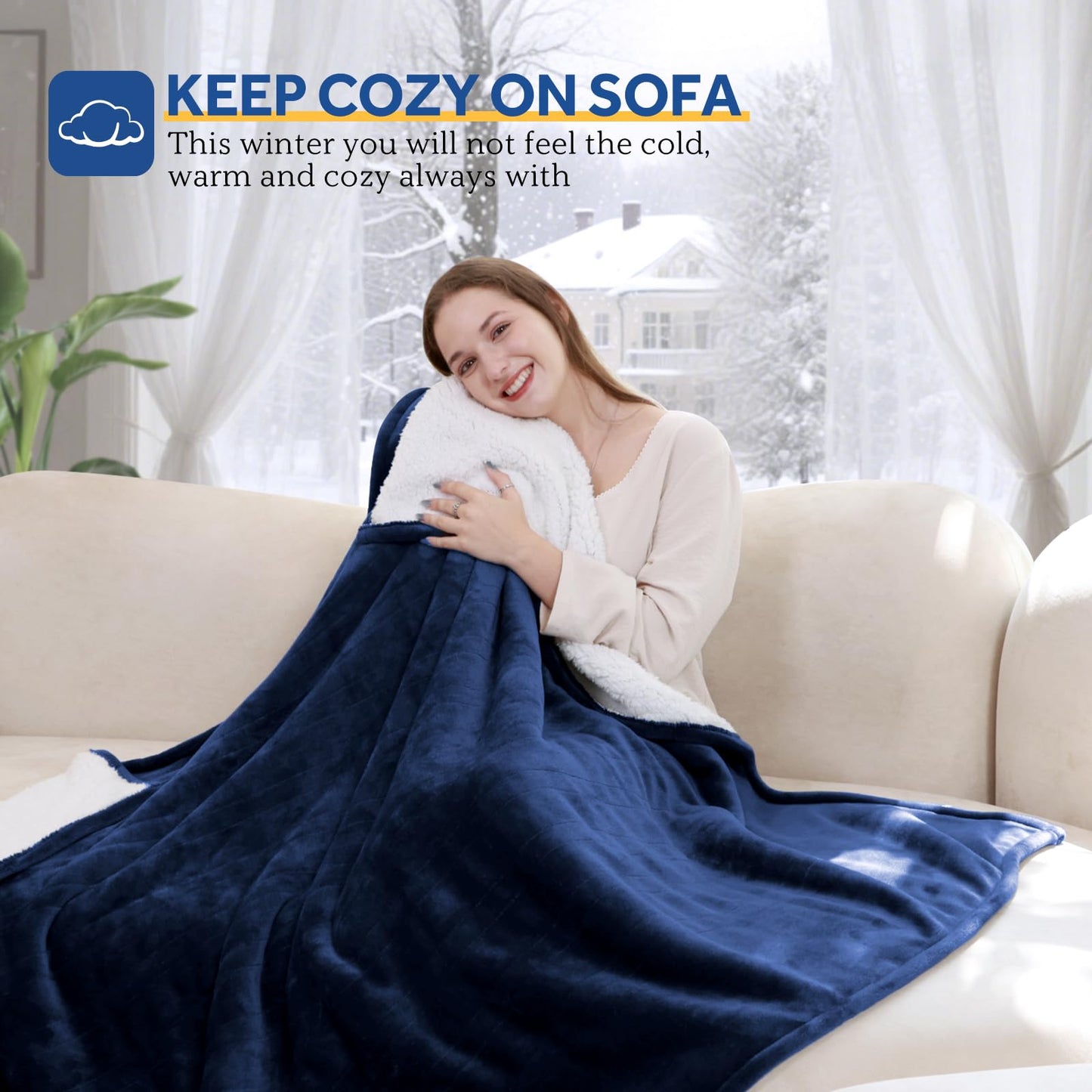Sealy Electric Blanket Throw Size 50"*60",Super Cozy Flannel to Sherpa Reversible Heated Blanket Throw with 6 Heating Levels & 2-10 Hours Auto Off Overheating Protection Machine Washable,Beige