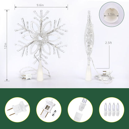 Brizled Snowflake Christmas Tree Topper, 9.5" Christmas Tree Star with 10 Warm White Lights, 120V UL Certified Xmas Star Treetop Clear Xmas Ornaments for Holiday Party Home Decor