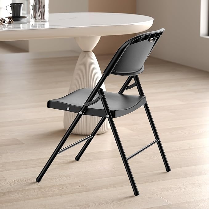 Nazhura 350 Weight Limit Heavy Duty Plastic Folding Chair with Reinfoced Steel Frame for Indoor and Outdoor, Wedding, Party, Restaurant, Meeting Room, Patio and Garden (Black, 8 Pack)