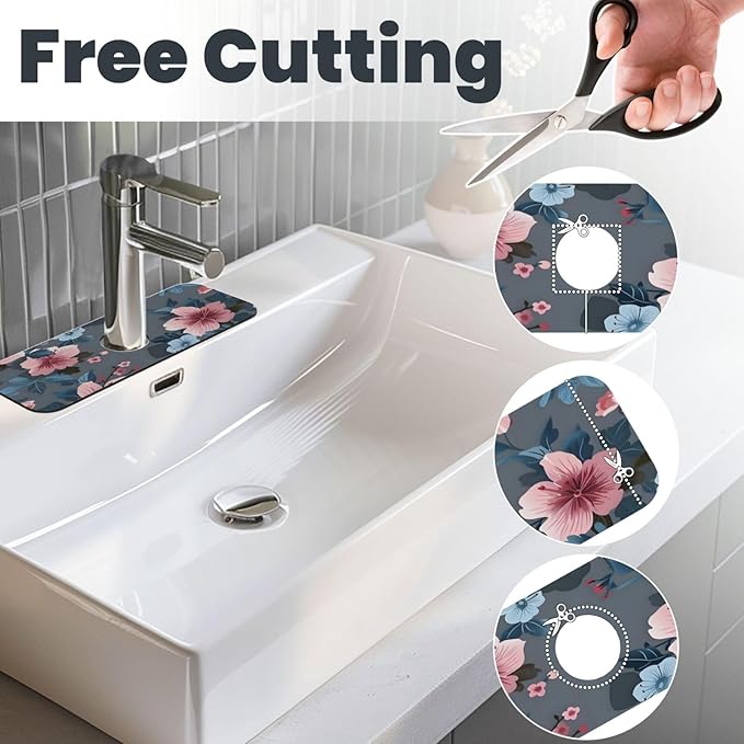 Women Girls Flower Kitchen sink faucet pad, strong water absorption, anti slip
