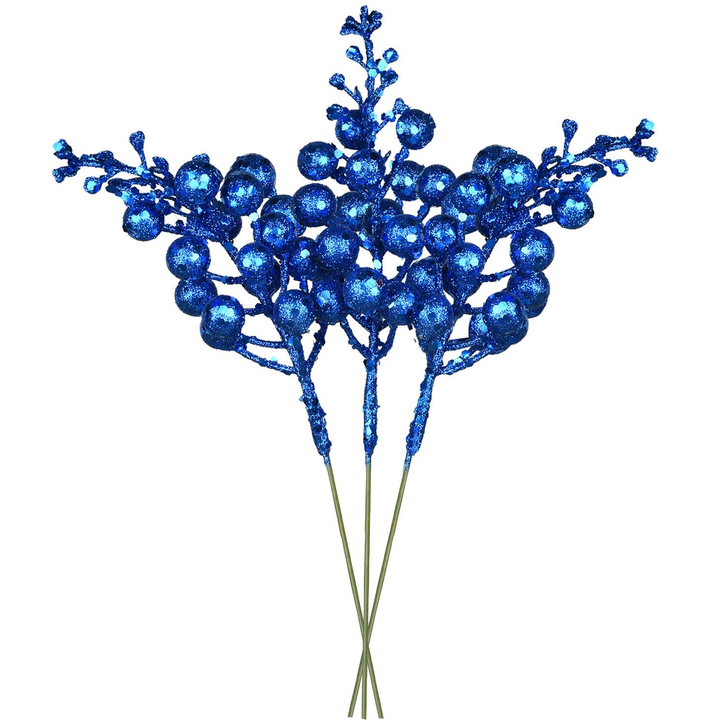 Lvydec 16pcs Christmas Glitter Berry Stems, 7.8" Artificial Christmas Picks for Christmas Tree Ornaments, DIY Xmas Wreath, Crafts, Holiday and Home Decor (Dark Blue)