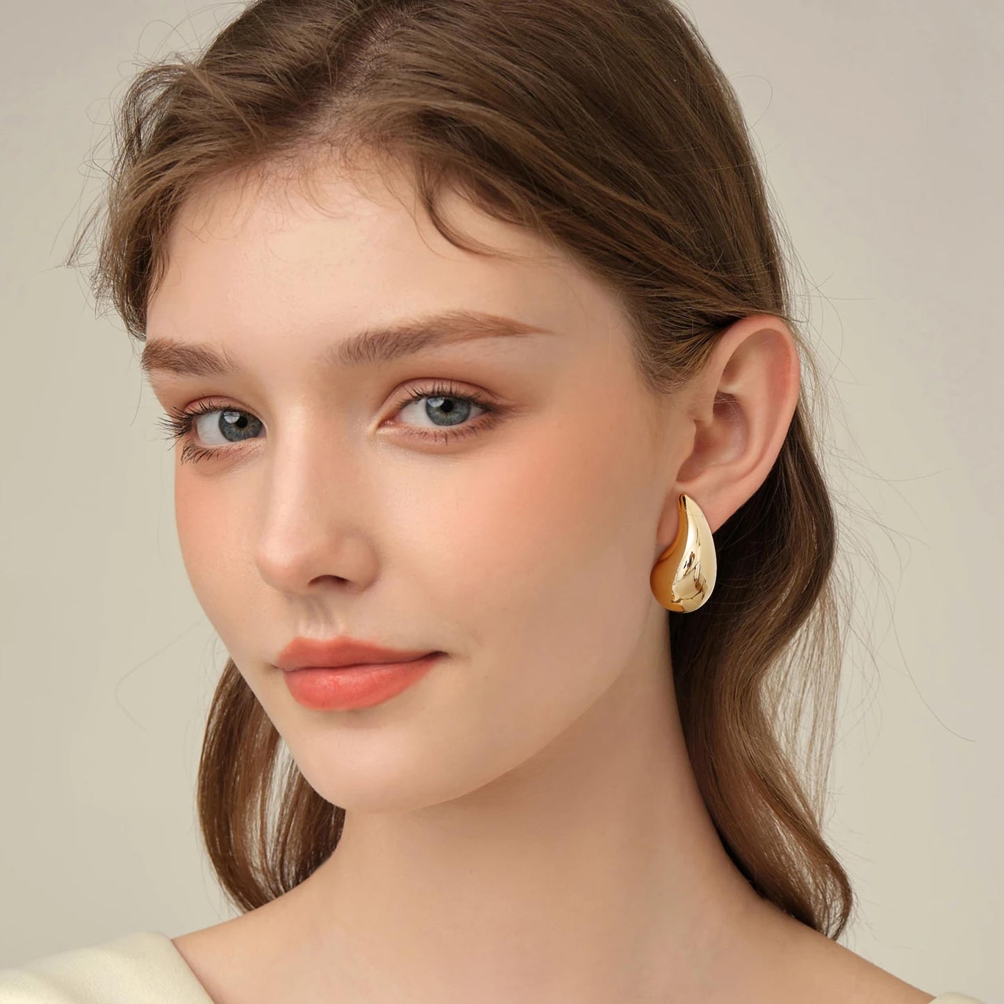 Gacimy 14K Gold Plated Teardrop Earrings Dupes for Women, Chunky Drop Earrings for Women with 925 Sterling Silver Post, 1.2Inches