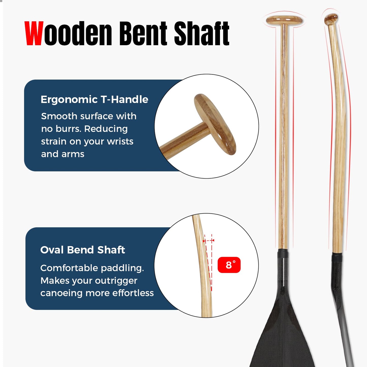 LINGVUM Hybrid Outrigger Canoe Paddle with Wooden Shaft and Carbon Fiber Blade, Lightweight and Durable OC Paddle, 50"