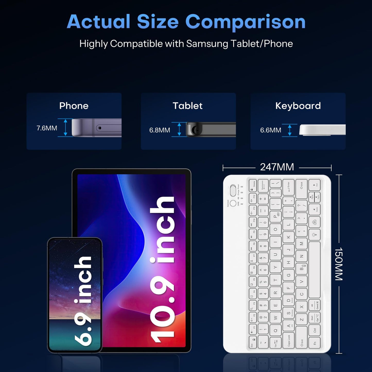 OMOTON Bluetooth Keyboard for Tablet/Android/Windows/iOS, with 7 Colors Backlight Rechargeable Wireless Mini Keyboard for Galaxy Tab A9+/A9+ Plus/S9/S9 Plus/S9 FE, Black