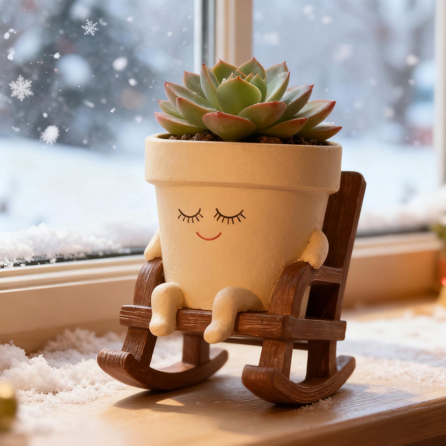 ADBWIN Sit Rocking Chair Succulent Pots - Smily Face Planter Pot Cute Resin Flower Head Planters for Indoor Gift IdeaI for Mother and Appreciation Christmas with Drainage HoleOutdoor