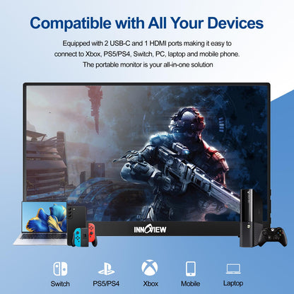 InnoView Portable Monitor Touchscreen 15.6" 1080P 10-Point Touch Screen Monitor Portable with Protective Sleeve Built-in Stand, 1200:1 HDMI USB C Travel Monitors for Laptop, PC, Phone