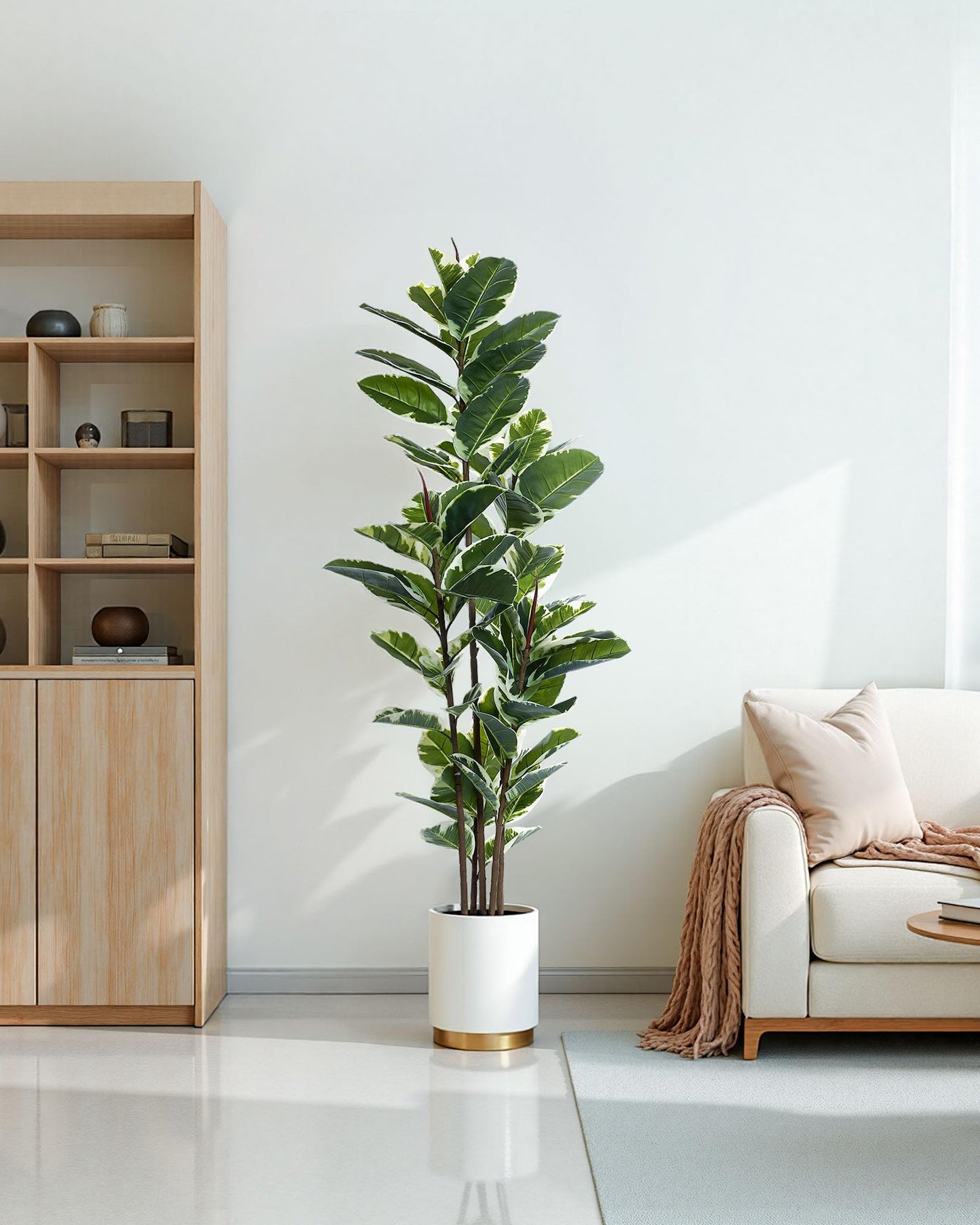FLOWORLD Artificial Rubber Tree Plant 6ft Tall Faux Ficus Tree Potted Fake Tropical Plants Decorative House Plants Large Floor Artificial Trees for Home Office Decor, Without The Pot