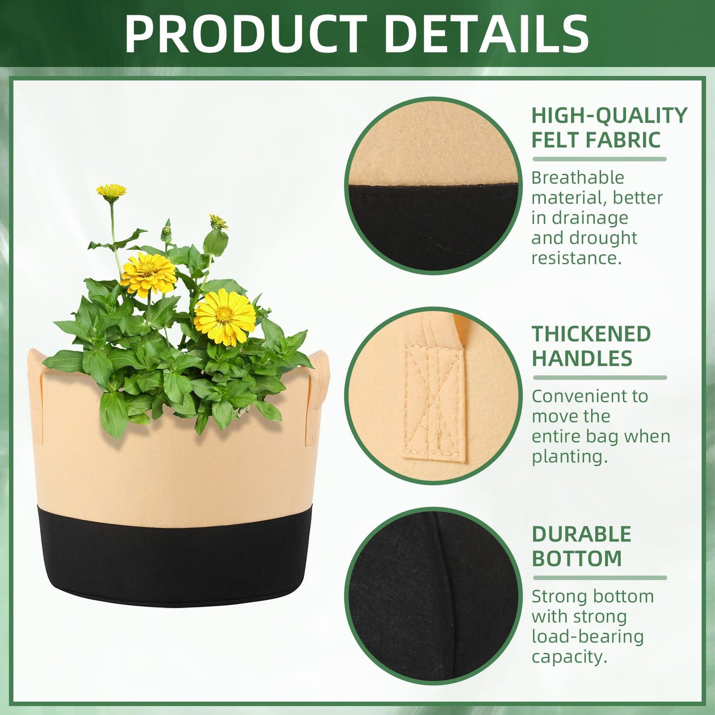 Ohiyoo 12 Pack 15 Gallon Grow Bags Colorful Fabric Plant Pots with Handles 15 Gal Garden Grow Bags Fabric Grow Pots Plant Growing Bags Vegetable Planting Bags for Garden and Outdoor (15 Gallon)
