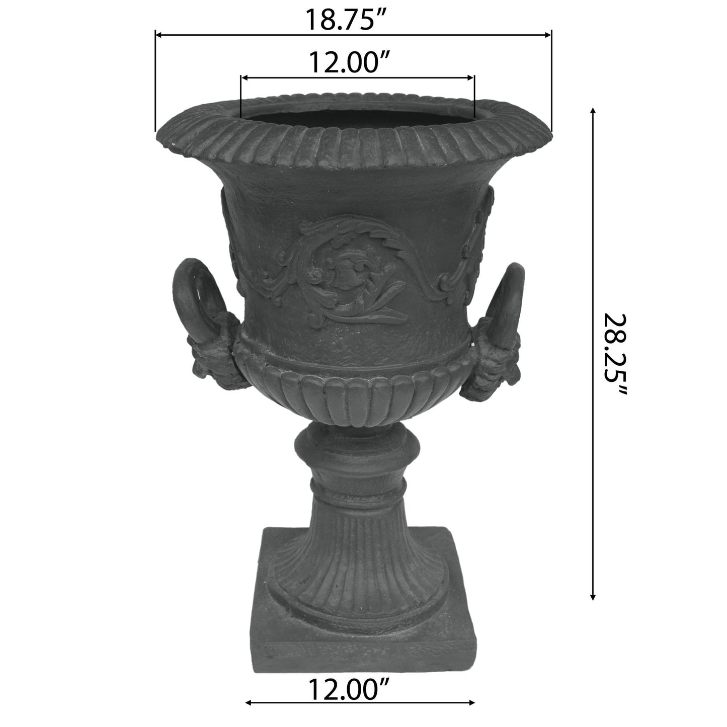 PETALORE Antique Gray Large Urn Planter Outdoor, Tall Pedestal Planters for Outdoor Plants, Classic Roman Garden Urn Flower Pot with Square Base, Magnesium Oxide Faux Stone Planter for Patio or Porch
