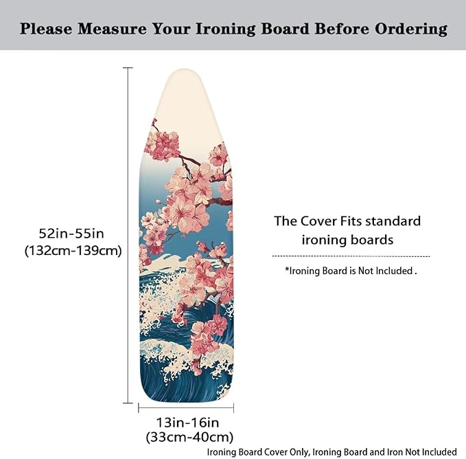 Cherry Blossom Ironing Board Cover and Pad, Stretch Standard Size 16x55 inch