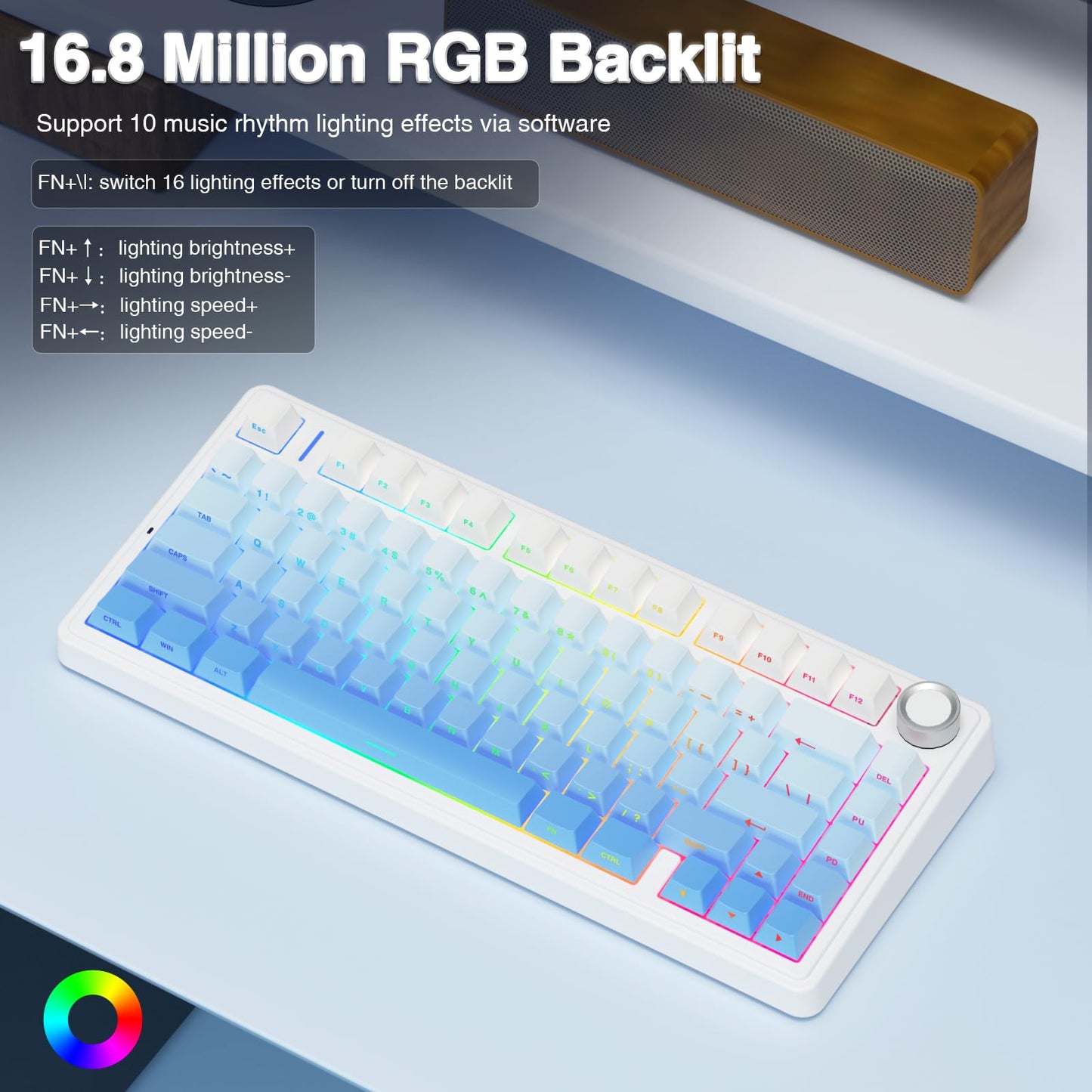 AULA F75 Pro Wireless Mechanical Keyboard,75% Hot Swappable Custom Keyboard with Knob,RGB Backlit,Pre-lubed Reaper Switches,Side Printed PBT Keycaps,2.4GHz/USB-C/BT5.0 Mechanical Gaming Keyboards