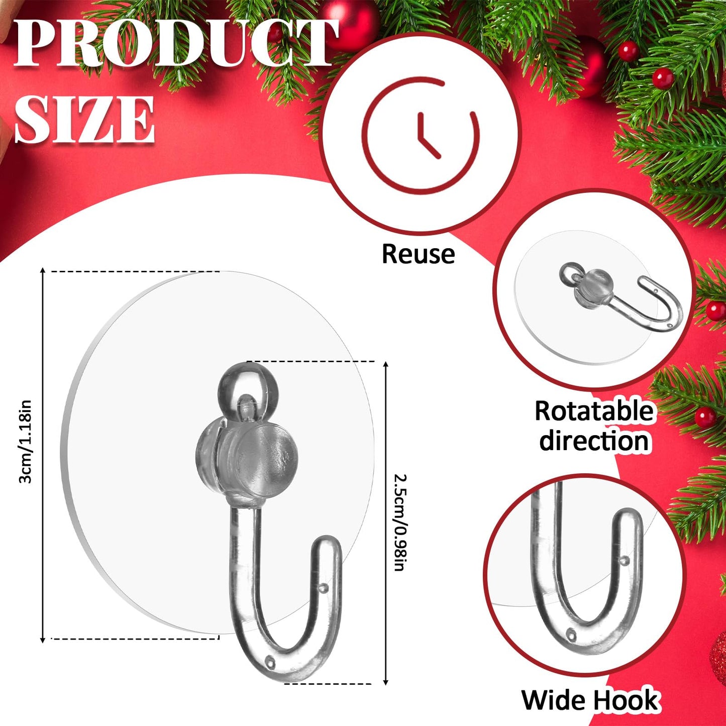 Jetec 100 Pcs Suction Cup Hooks 1.18 Inch Window Small Suction Cups with Hooks Waterproof Removable Clear Mini Suckers Hanger for Glass Bathroom Wall Door Christmas Wreath Lights Stockings