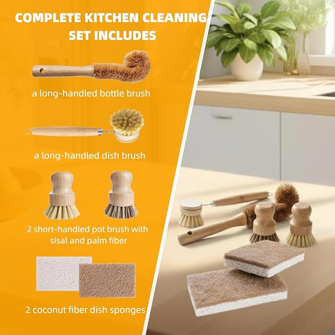 Natural Bamboo Dish Brush Set