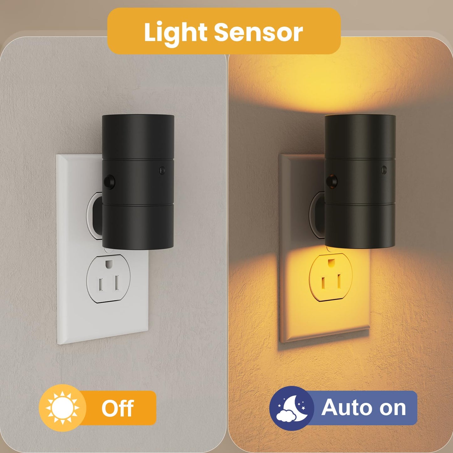 VOLISUN Night Light, Dimmable Led Night Lights Plug into Wall, Amber/3000K/4500K, 0-100LM Adjustable Brightness, Dusk to Dawn Nightlight for Hallway, Bathroom, Bedroom Black 2 Pack