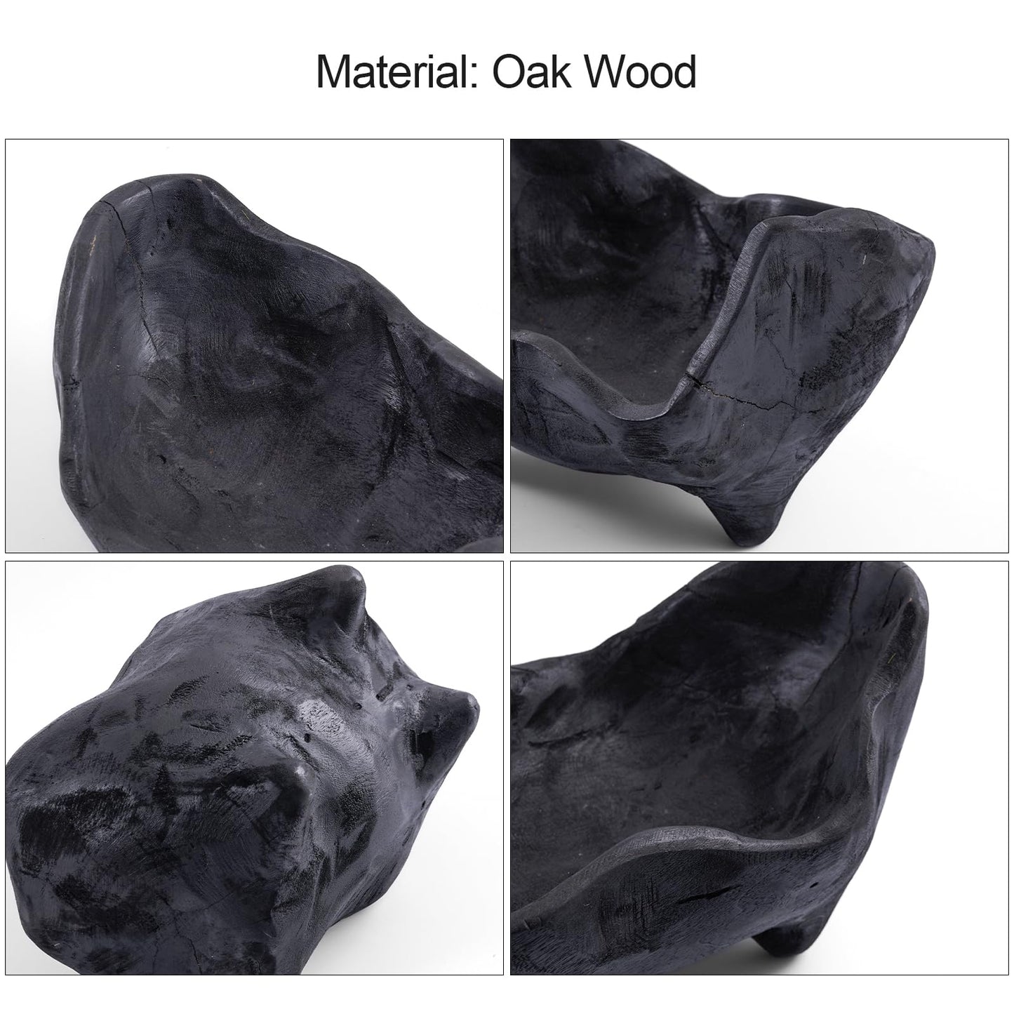DN DECONATION Oak Wood Black Decorative Bowl-9.25x5.51 Inch Small Bowl for Entryway Key, Fruit, Candy with feet, Boho Farmhouse Home Decor for Dining Room, Coffee Table Centerpiece