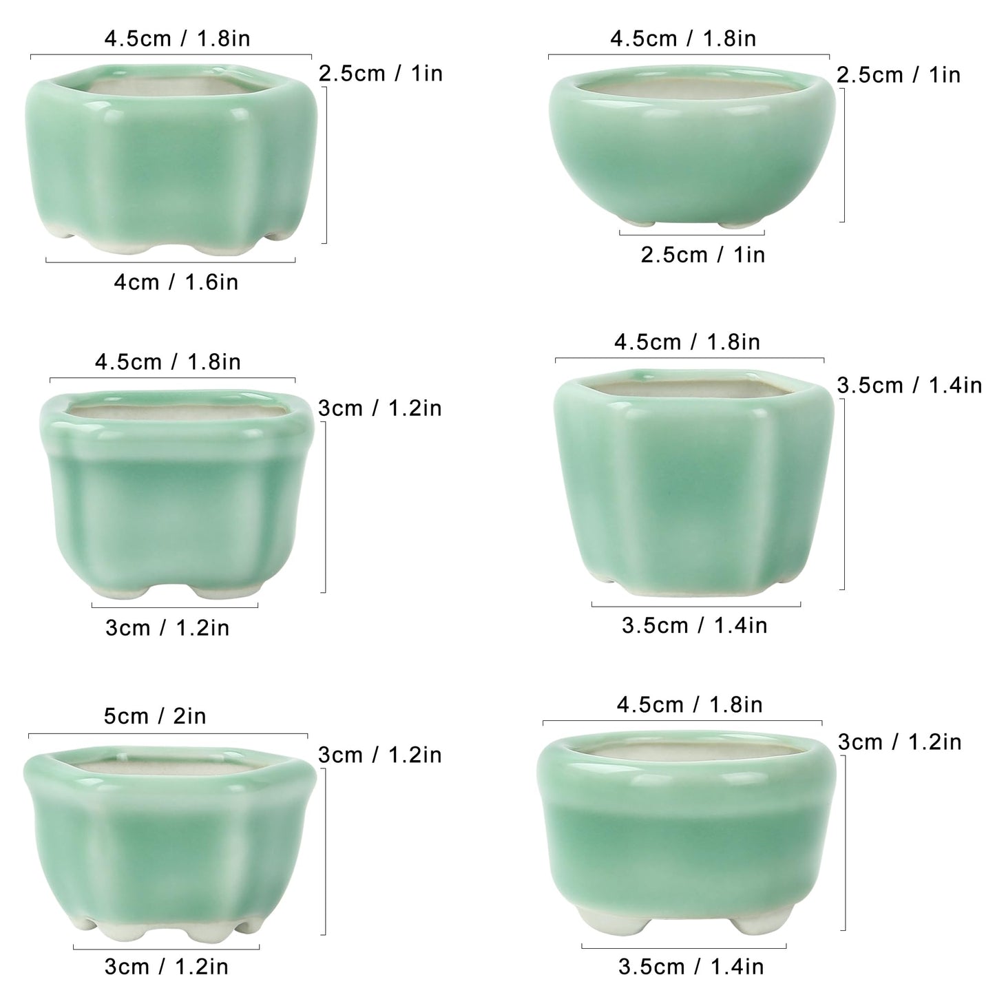Bonsai Planter 1.8 inch (4.5cm) Mini Succulent Glazed Pots Set of 18 Green