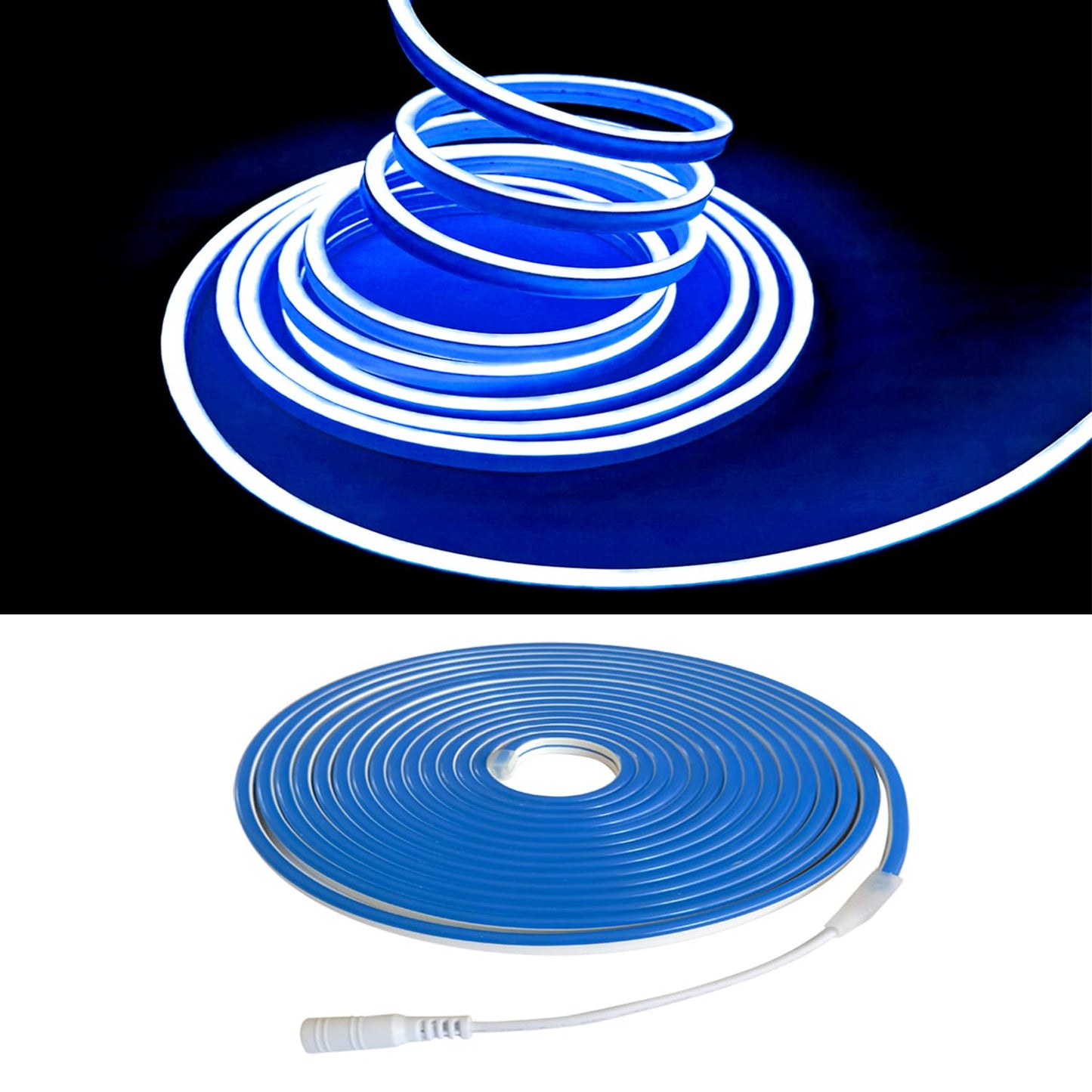 Maxlaxer Blue Neon LED Strip Lights, 16.4ft 12V Waterproof Flexible Light for Indoor/Outdoor Decoration (Includes Power Adapter)