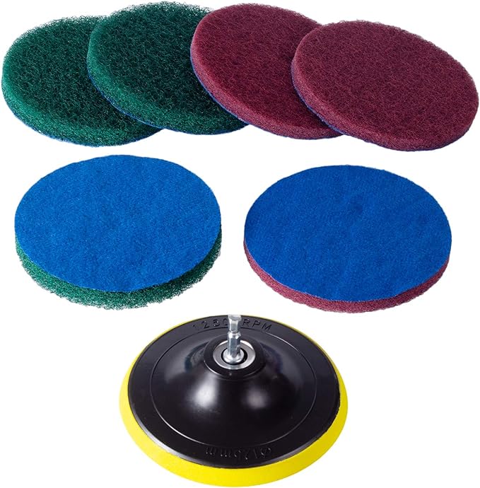 Kichwit 5 Inch Drill Powered Brush Tile Scrubber Scouring Pads, 2 Different