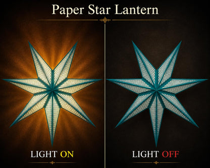 GalaxyArts 7-Point Paper Star Lantern - Striped Cutout Hanging Light Decoration - Foldable Star Lamp Shade for Home, Party, Christmas, Wedding Décor - Indoor/Outdoor Hanging Star(Turquoise)