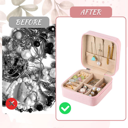 SHENLIU 12 Pack Mini Pink Travel Jewelry Case Bridesmaid Proposal Gift Boxes, 3.74 x 3.74 x 1.81 inches Small Leather Portable Jewelry Earring Organizer for Women Girls Travel Accessories