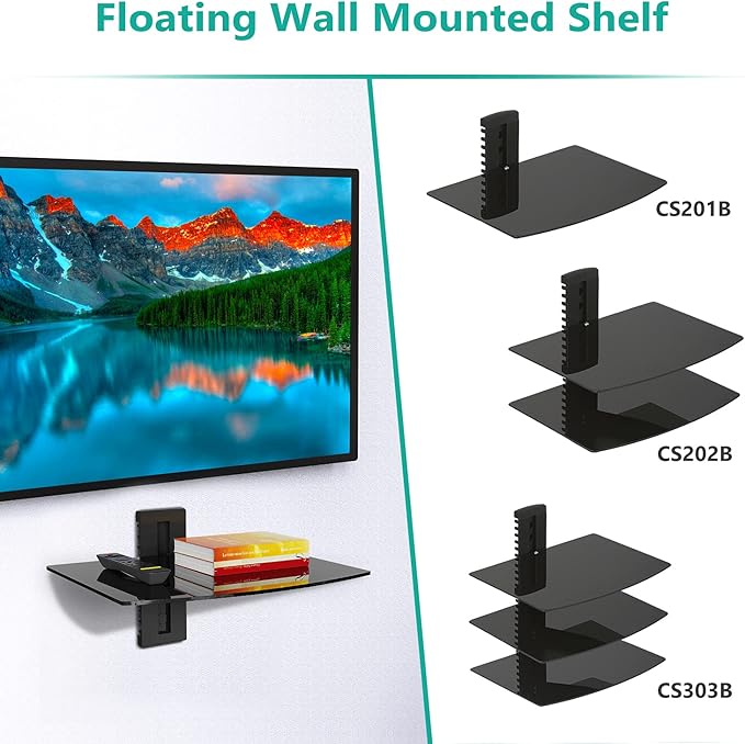 WALI Floating TV Shelf, 1 Tier Glass Projector Shelf
