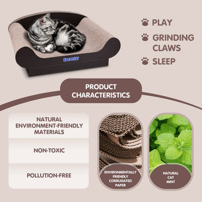 Socostar Cat Couch Bed Pad, Cardboard Cats Scratcher Furniture with Catnip, Large Scratch Sofa for Indoor Cats, Wear Resistant and Durable Cat Scratching Board