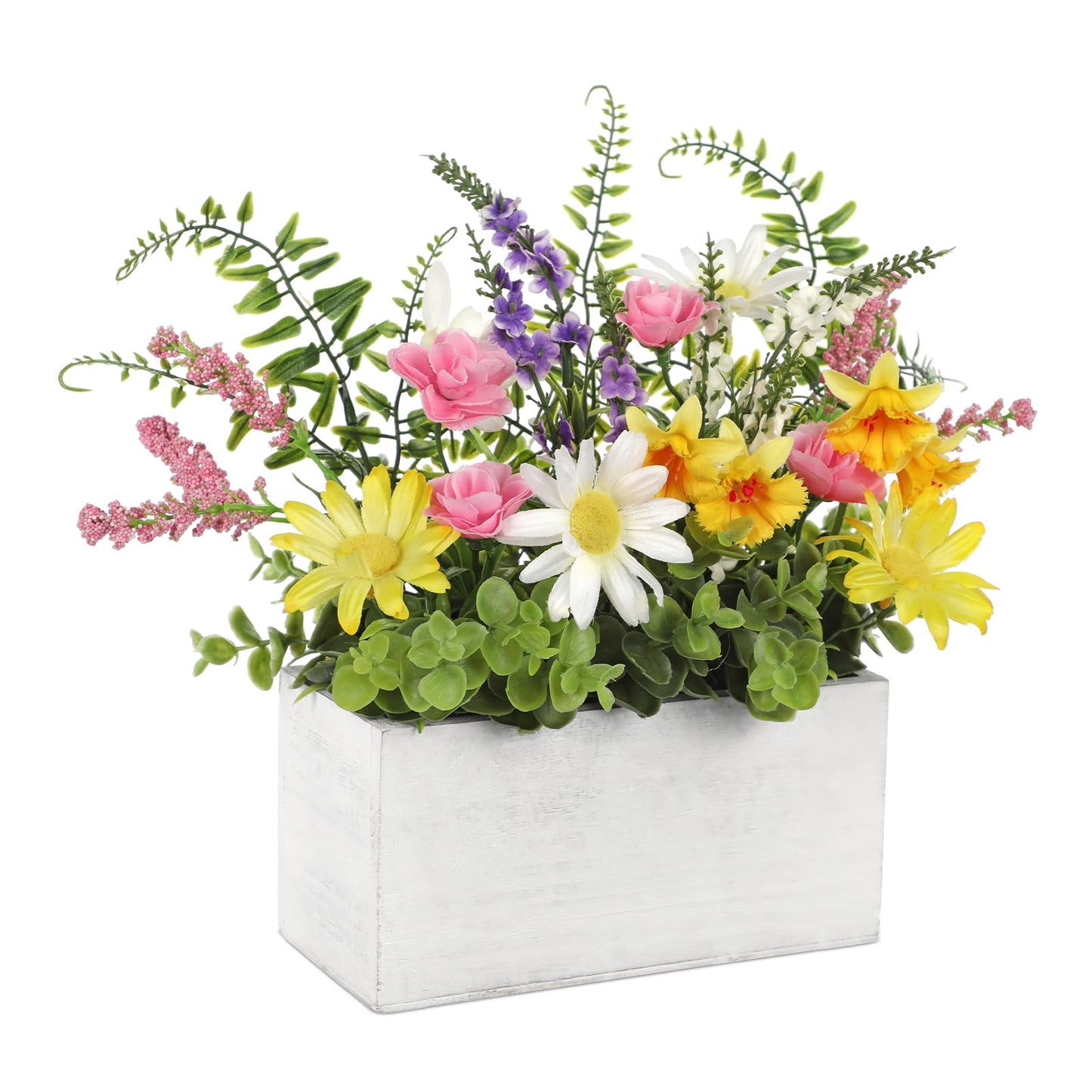 Briful Table Floral Arrangement Centerpiece, Artificial Flowers in Wooden Vase, Flower Plants Centerpieces for Tables, Farmhouse Table Decor, Living Room Dining Coffee Table Shelf Decor