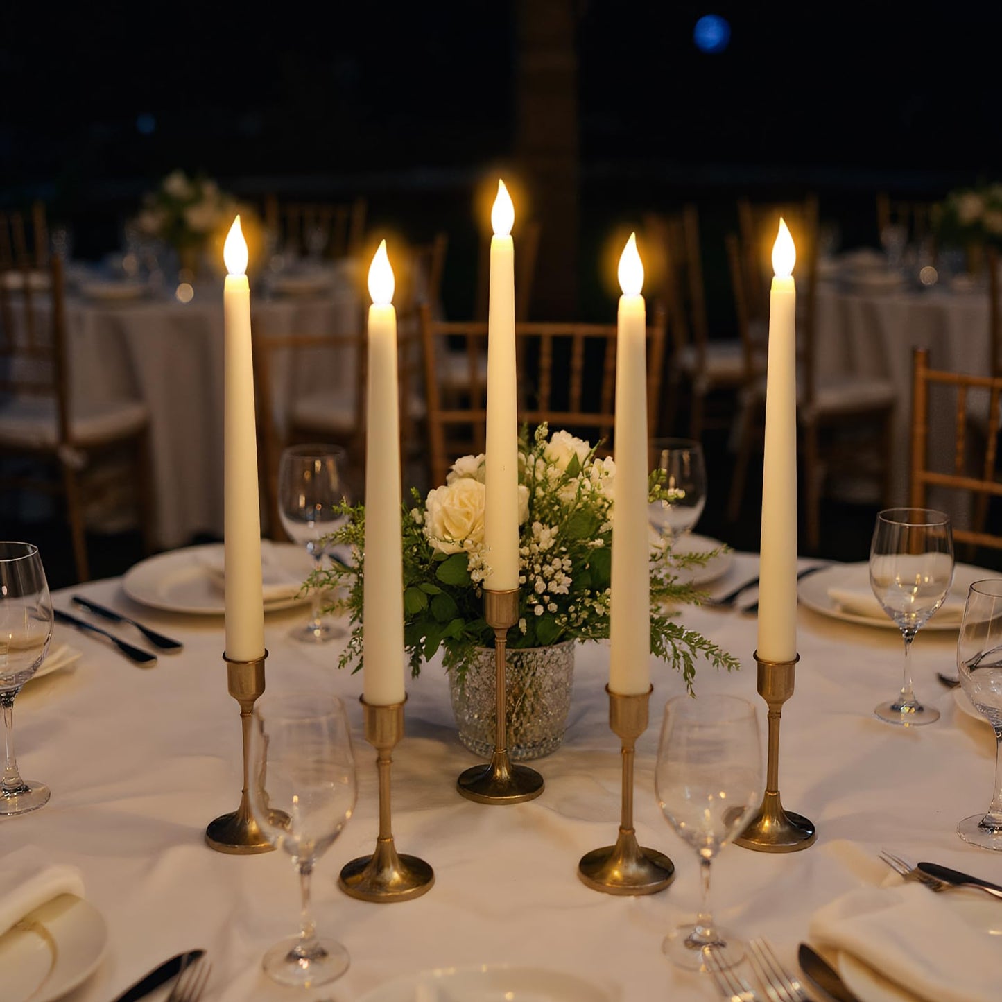 GenSwin 26 Pcs Flameless Taper Candles with 3D Wick, LED Taper Candles Battery Operated, Flameless Battery Candlesticks for Home Party Wedding Christmas Decor(Ivory, 0.78”x10.8”)