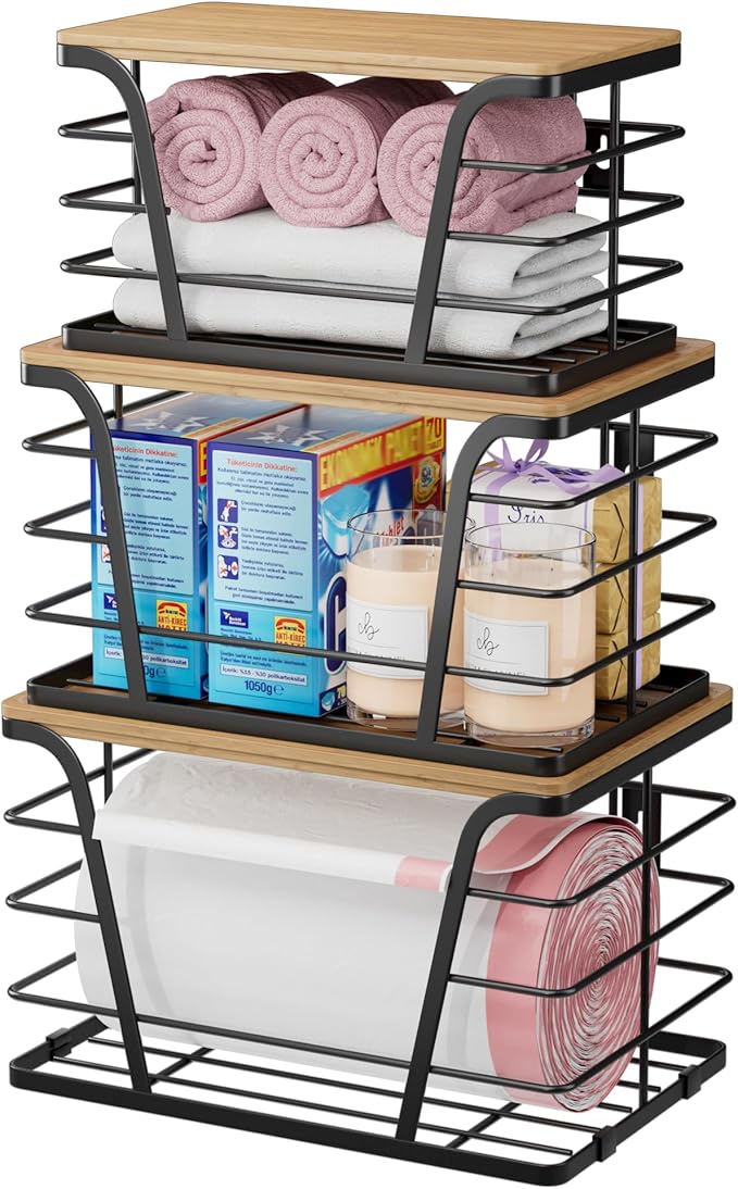 3 Pack Stackable Pantry Organizer, Trash Bag Dispenser Under Sink, Kitchen
