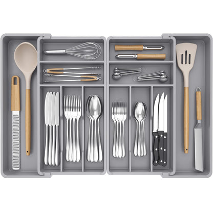 Lifewit Large Silverware Drawer Organizer, Expandable From 21 to 36 Inches, BPA Free Plastic Utensil Tray for Kitchen, Adjustable Flatware and Cutlery Holder for Spoons Forks Knives, Black