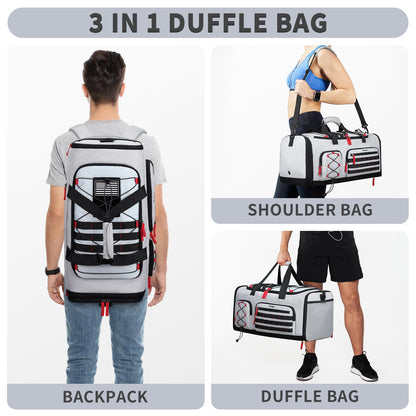 Bosstin Gym Bag for Men & Women, 45L Travel Duffle Sports Duffel Bag Gym Weekender Overnight Backpack with Shoe Compartment (Grey)